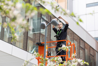 Technician inspecting pipes.
